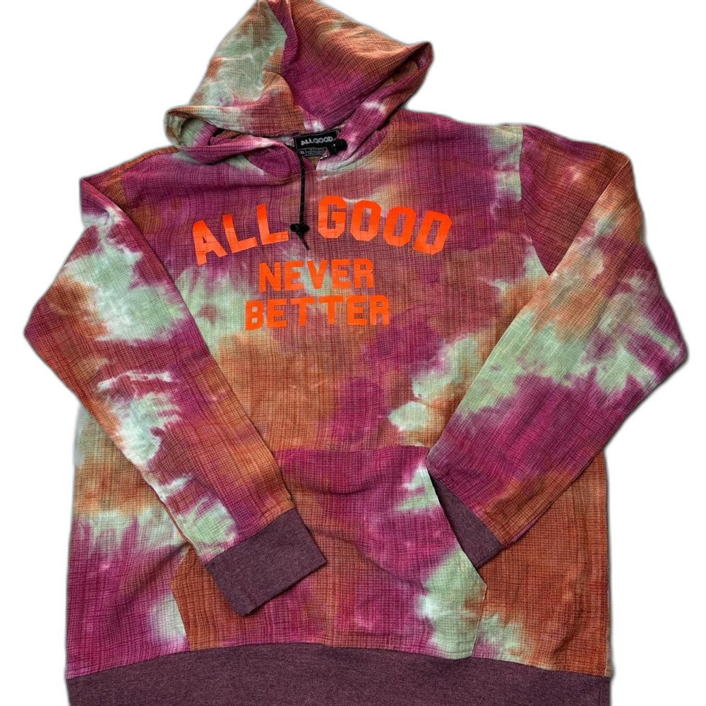 Women's Pink Tie-dye Hoodie with Orange Spellout XXL